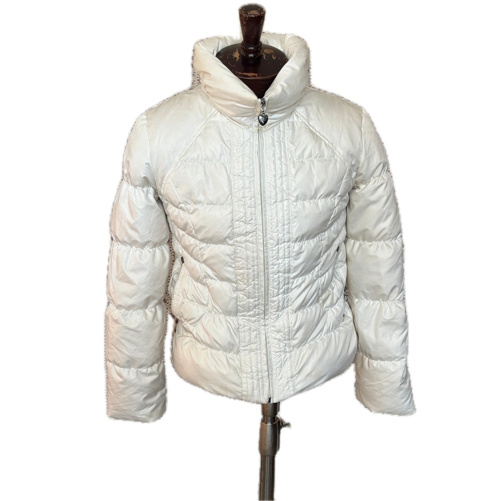 VTG Guess Y2K Full‎ Zip Up Puffer Jacket Jacket Goose Down Women's Size M Ivory